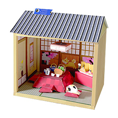 Maqueta 3D de casa de muñecas japonesa invierno.
