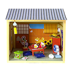 Maqueta 3D de casa de muñecas estilo japonés verano y otoño.