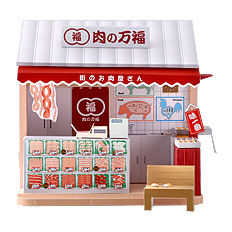 Maqueta 3D de una carnicería para casas de muñecas.