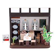 Maqueta 3D de un restaurante para casas de muñecas. Manualidades a Raudales.
