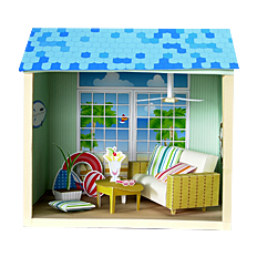 Maqueta 3D de casa de muñecas de verano.
